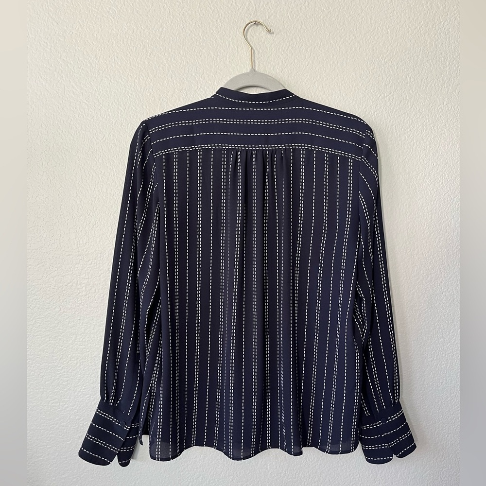 Ann Taylor Navy Button Down White Stitching Blouse Women's Size S - Picture 3 of 16